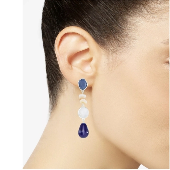 Style & Co. Stone and Bead 2 inch Linear Drop Earrings Blue NWT - Picture 1 of 6